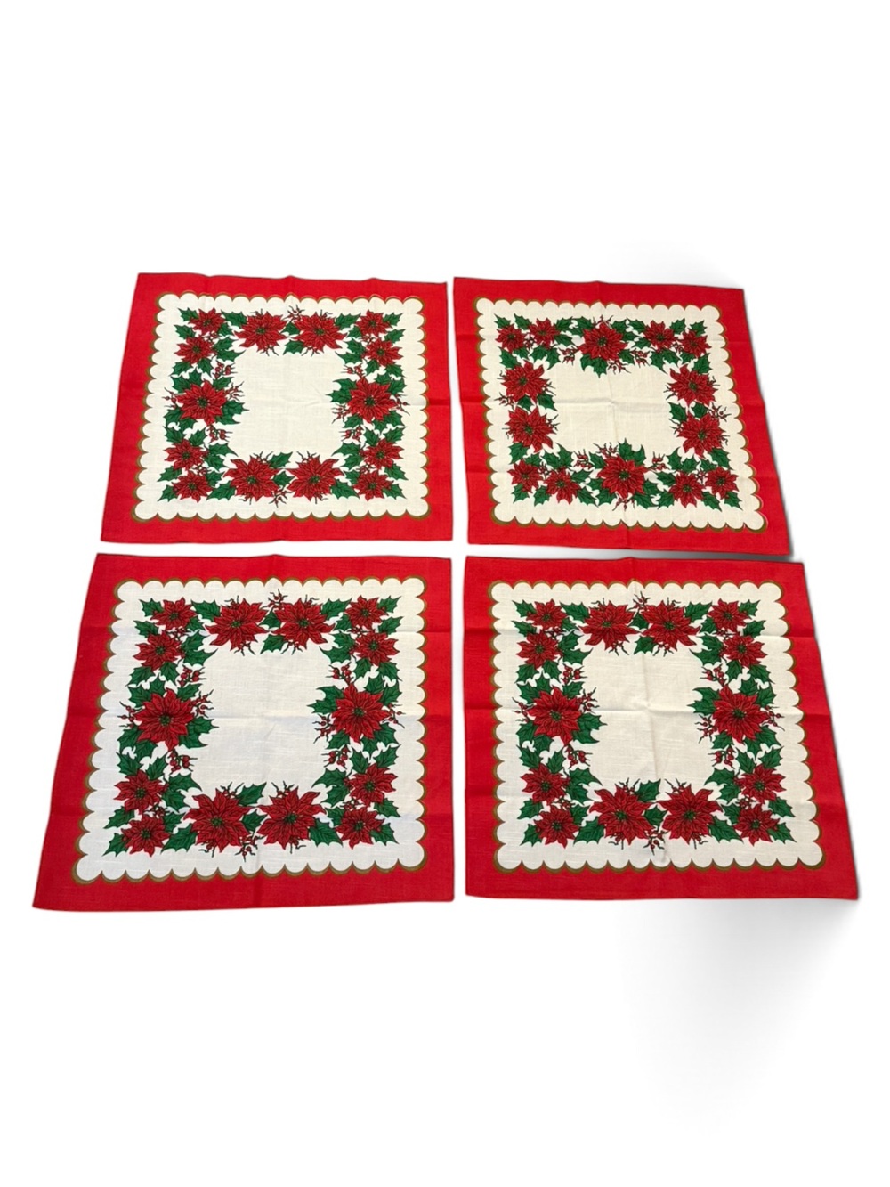 Vintage Poinsettia Holiday Cloth Napkins with NIB Napkin Rings in Gold & Silver - Picture 11 of 14